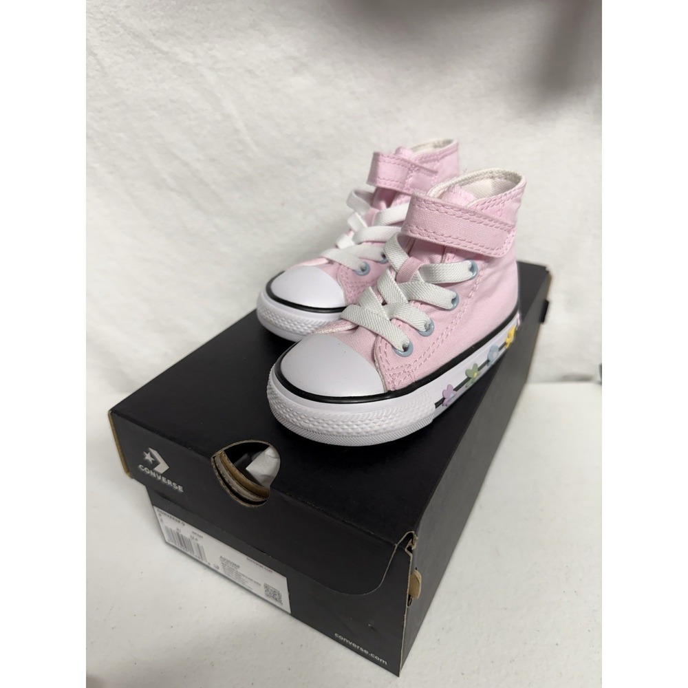 Converse Toddler Pink/White Canvas High Top Sneakers Hook & Loop Strap Size 5